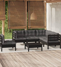 6-tlg. Garten-Lounge-Set mit Kissen Schwarz Kiefernholz