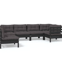 6-tlg. Garten-Lounge-Set mit Kissen Schwarz Kiefernholz