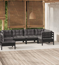 6-tlg. Garten-Lounge-Set mit Kissen Schwarz Kiefernholz