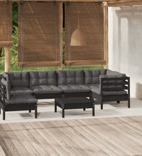 7-tlg. Garten-Lounge-Set mit Kissen Schwarz Kiefernholz