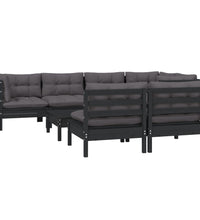 8-tlg. Garten-Lounge-Set mit Kissen Schwarz Massivholz Kiefer