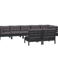 8-tlg. Garten-Lounge-Set mit Kissen Schwarz Massivholz Kiefer