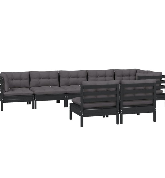 8-tlg. Garten-Lounge-Set mit Kissen Schwarz Massivholz Kiefer