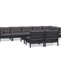 9-tlg. Garten-Lounge-Set mit Kissen Schwarz Massivholz Kiefer