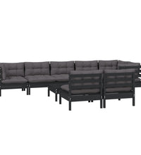 9-tlg. Garten-Lounge-Set mit Kissen Schwarz Massivholz Kiefer