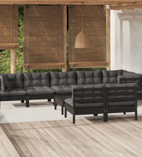 9-tlg. Garten-Lounge-Set mit Kissen Schwarz Massivholz Kiefer