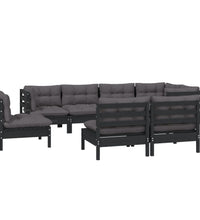 8-tlg. Garten-Lounge-Set mit Kissen Schwarz Massivholz Kiefer