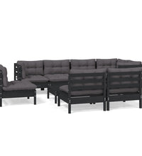 9-tlg. Garten-Lounge-Set mit Kissen Schwarz Massivholz Kiefer