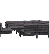 9-tlg. Garten-Lounge-Set mit Kissen Schwarz Massivholz Kiefer