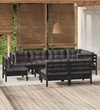 9-tlg. Garten-Lounge-Set mit Kissen Schwarz Massivholz Kiefer