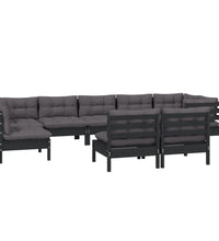 9-tlg. Garten-Lounge-Set mit Kissen Schwarz Massivholz Kiefer