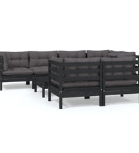 8-tlg. Garten-Lounge-Set mit Kissen Schwarz Massivholz Kiefer