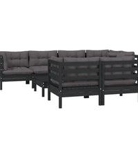 8-tlg. Garten-Lounge-Set mit Kissen Schwarz Massivholz Kiefer