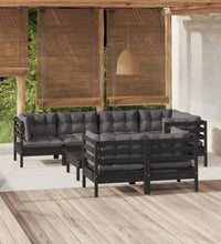 8-tlg. Garten-Lounge-Set mit Kissen Schwarz Massivholz Kiefer