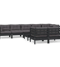 9-tlg. Garten-Lounge-Set mit Kissen Schwarz Massivholz Kiefer