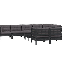 9-tlg. Garten-Lounge-Set mit Kissen Schwarz Massivholz Kiefer