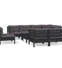 9-tlg. Garten-Lounge-Set mit Kissen Schwarz Massivholz Kiefer