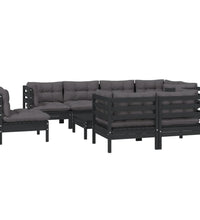 9-tlg. Garten-Lounge-Set mit Kissen Schwarz Massivholz Kiefer