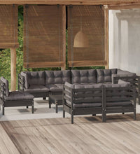 9-tlg. Garten-Lounge-Set mit Kissen Schwarz Massivholz Kiefer