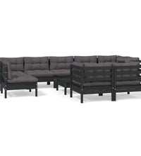 10-tlg. Garten-Lounge-Set mit Kissen Schwarz Massivholz Kiefer