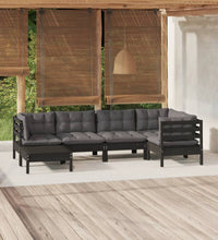 6-tlg. Garten-Lounge-Set mit Kissen Schwarz Massivholz Kiefer