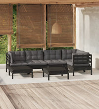 7-tlg. Garten-Lounge-Set mit Kissen Schwarz Kiefer Massivholz