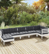 7-tlg. Garten-Lounge-Set mit Kissen Weiß Kiefer Massivholz