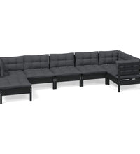 7-tlg. Garten-Lounge-Set mit Kissen Schwarz Massivholz Kiefer