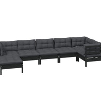 7-tlg. Garten-Lounge-Set mit Kissen Schwarz Massivholz Kiefer