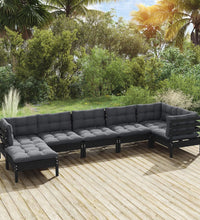 7-tlg. Garten-Lounge-Set mit Kissen Schwarz Massivholz Kiefer