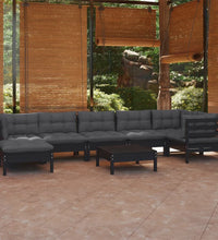 8-tlg. Garten-Lounge-Set mit Kissen Schwarz Kiefer Massivholz