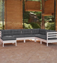 7-tlg. Garten-Lounge-Set mit Kissen Weiß Kiefer Massivholz