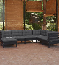 7-tlg. Garten-Lounge-Set mit Kissen Schwarz Massivholz Kiefer