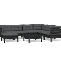 8-tlg. Garten-Lounge-Set mit Kissen Schwarz Kiefer Massivholz