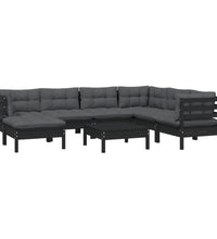 8-tlg. Garten-Lounge-Set mit Kissen Schwarz Kiefer Massivholz