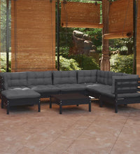 8-tlg. Garten-Lounge-Set mit Kissen Schwarz Kiefer Massivholz