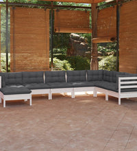 8-tlg. Garten-Lounge-Set mit Kissen Weiß Kiefer Massivholz