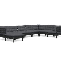 8-tlg. Garten-Lounge-Set mit Kissen Schwarz Massivholz Kiefer