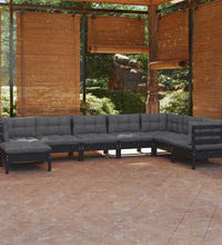 8-tlg. Garten-Lounge-Set mit Kissen Schwarz Massivholz Kiefer