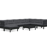 9-tlg. Garten-Lounge-Set mit Kissen Schwarz Kiefer Massivholz