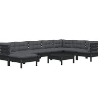 9-tlg. Garten-Lounge-Set mit Kissen Schwarz Kiefer Massivholz