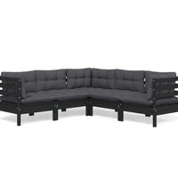 5-tlg. Garten-Lounge-Set mit Kissen Schwarz Kiefer Massivholz