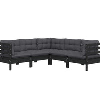 5-tlg. Garten-Lounge-Set mit Kissen Schwarz Kiefer Massivholz