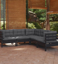 5-tlg. Garten-Lounge-Set mit Kissen Schwarz Kiefer Massivholz