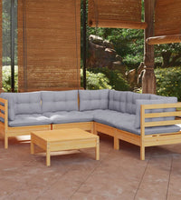 6-tlg. Garten-Lounge-Set mit Grauen Kissen Kiefer Massivholz