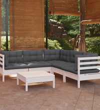 6-tlg. Garten-Lounge-Set mit Kissen Weiß Kiefer Massivholz