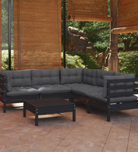 6-tlg. Garten-Lounge-Set mit Kissen Schwarz Massivholz Kiefer