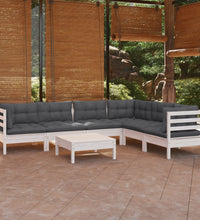 7-tlg. Garten-Lounge-Set mit Kissen Weiß Kiefer Massivholz