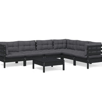 7-tlg. Garten-Lounge-Set mit Kissen Schwarz Massivholz Kiefer