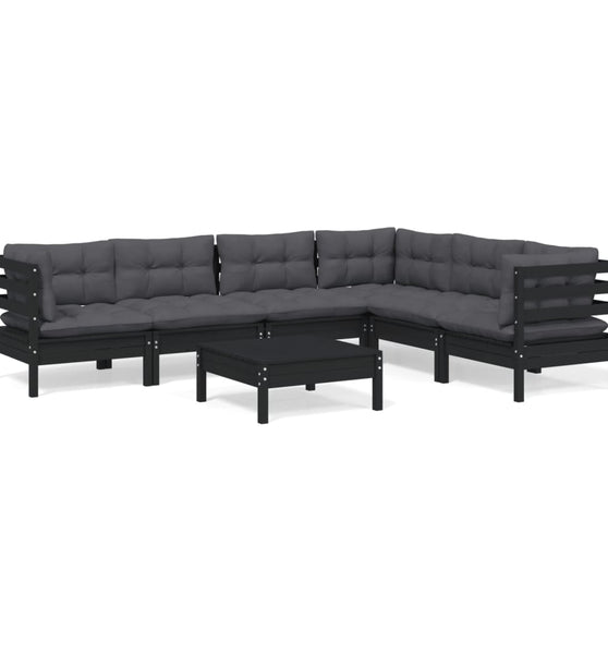 7-tlg. Garten-Lounge-Set mit Kissen Schwarz Massivholz Kiefer